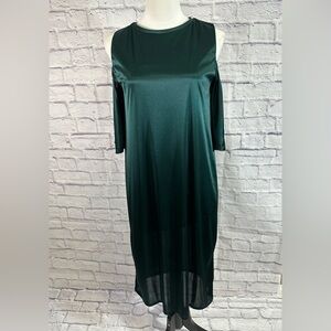 Zara Women Green Satin Midi Dress Open Shoulder Trafaluc Size‎ Small NWT